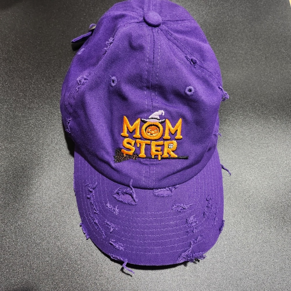 Momster Halloween Hat Purple Distressed Baseball Cap Witch Pumpkin Embroidery OS